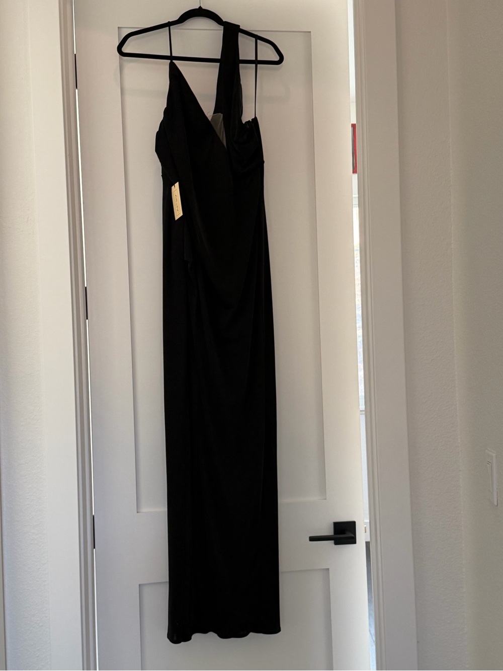 Katie May Black One-Shoulder Draped Gown